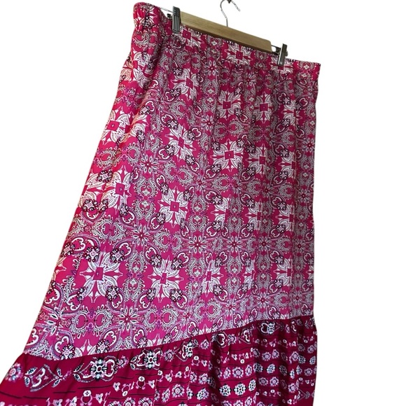 LOFT Tiered Border Ruffle Pink Midi Skirt XL - Picture 7 of 7